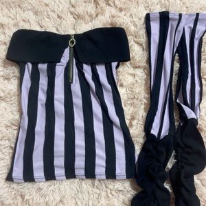 Authentic D.I.A stripe top+sleeves in lavender/black